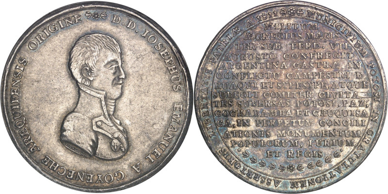 BOLIVIE - BOLIVIA
Ferdinand VII (1808-1833). Médaille, la ville de Potosí à José...