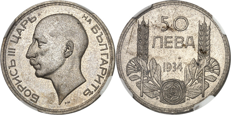 BULGARIE - BULGARIA
Boris III (1918-1943). 50 leva, Flan bruni (PROOF) 1934.
Av....