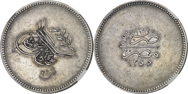 ÉGYPTE - EGYPT
Abdülmecid Ier ou Abdul Mejid (1839-1861). 20 qirsh AH 1255-13 (1...