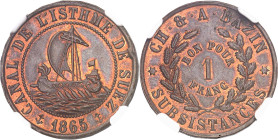 ÉGYPTE - EGYPT
Canal de Suez. 1 franc Subsistances, Ch. & A. Bazin 1865.
Av. CANAL DE L’ISTHME DE SUEZ. Galère antique naviguant à gauche ; à l’exergu...