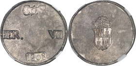 ESPAGNE - SPAIN
Ferdinand VII (1808-1833). 30 sueldos (sous) 1808, Majorque.
Av. Dans un grènetis, poinçons 30 Ss, FER., VII et (date). 
Rv. Écu couro...
