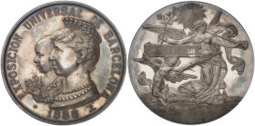 ESPAGNE - SPAIN
Alphonse XIII (1886-1931). Médaille d’argent, inauguration de l’Exposition Universelle de Barcelone, le 20 mai 1888, par E. Arnau et R...
