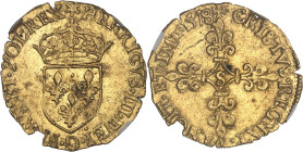 FRANCE / CAPÉTIENS - FRANCE / ROYAL
Henri III (1574-1589). Écu d’or au soleil, 1er type, écu de face 1578, S, Troyes.
Av. (à 12 h.) HENRICVS. III. DEI...