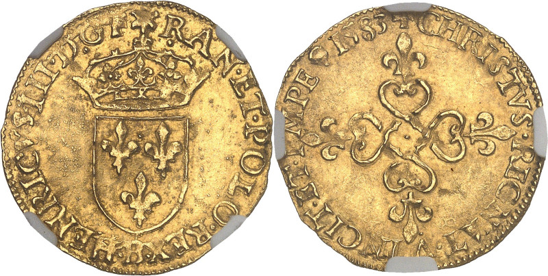 FRANCE / CAPÉTIENS - FRANCE / ROYAL
Henri III (1574-1589). Écu d’or au soleil 3e...