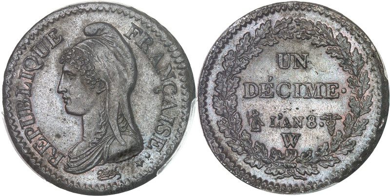 FRANCE
Directoire (1795-1799). Un décime Dupré An 8 (1799), W, Lille.
Av. REPUBL...