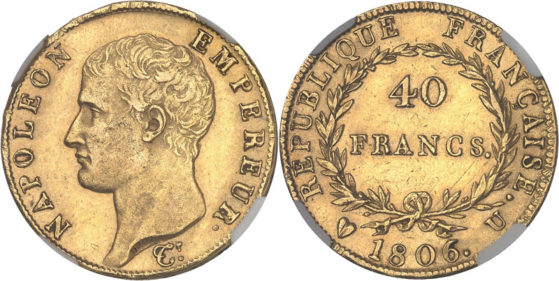 FRANCE
Premier Empire / Napoléon Ier (1804-1814). 40 francs tête nue, calendrier...