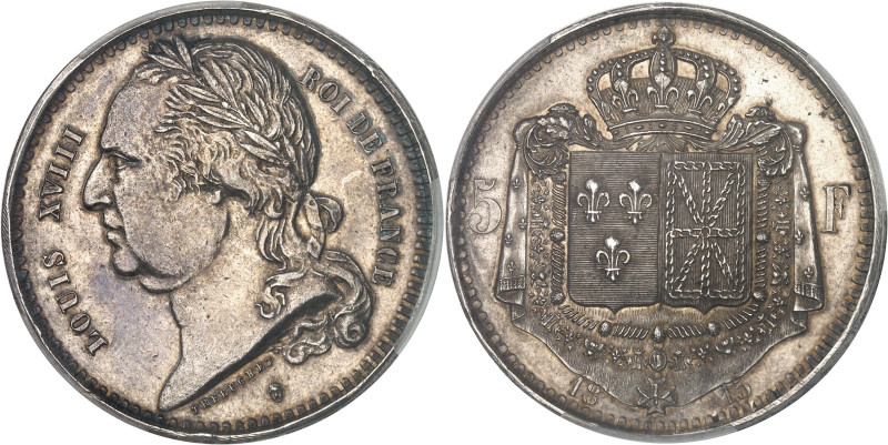 FRANCE
Louis XVIII (1814-1824). Essai de 5 francs par Trébuchet (Exil du Roi à G...