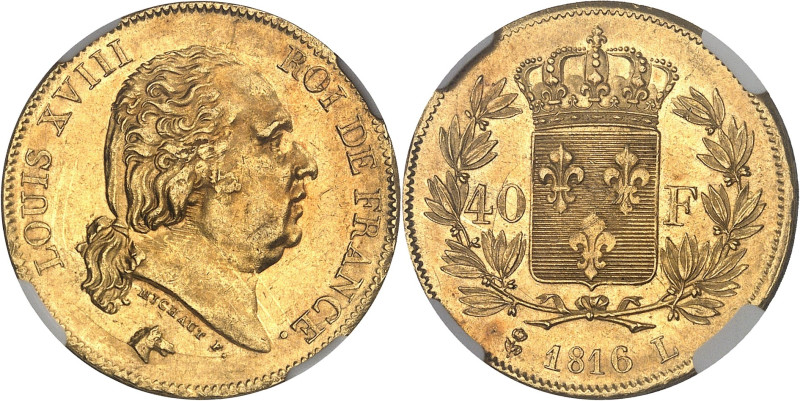 FRANCE
Louis XVIII (1814-1824). 40 francs 1816, L, Bayonne.
Av. LOUIS XVIII ROI ...