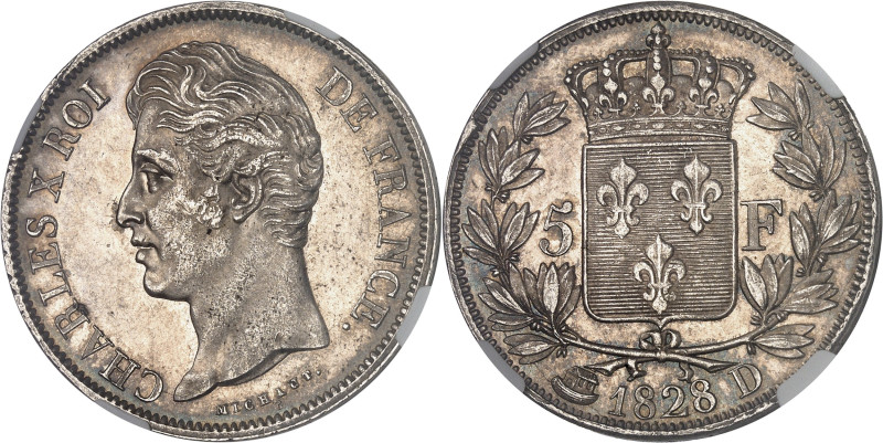 FRANCE
Charles X (1824-1830). 5 francs, 2e type 1828, D, Lyon.
Av. CHARLES X ROI...