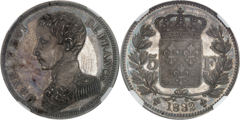 FRANCE
Henri V (1820-1883). Piéfort de 5 francs 1832, Bruxelles (Würden).
Av. HE...