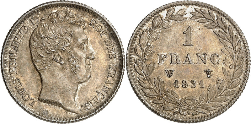 FRANCE
Louis-Philippe Ier (1830-1848). 1 franc tête nue 1831, W, Lille.
Av. LOUI...