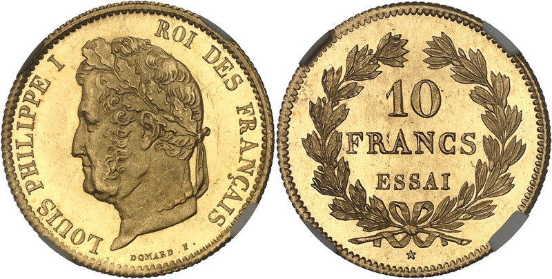 FRANCE
Louis-Philippe Ier (1830-1848). Essai de 10 francs Or par Domard, Flan br...