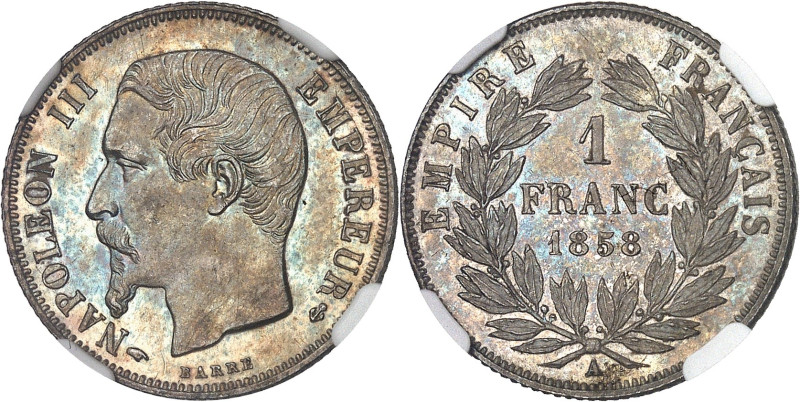 FRANCE
Second Empire / Napoléon III (1852-1870). 1 franc tête nue 1858, A, Paris...