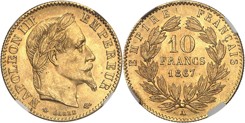 FRANCE
Second Empire / Napoléon III (1852-1870). 10 francs tête laurée 1867, A, ...