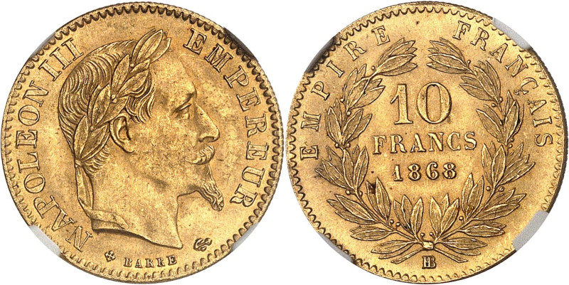 FRANCE
Second Empire / Napoléon III (1852-1870). 10 francs tête laurée 1868, BB,...