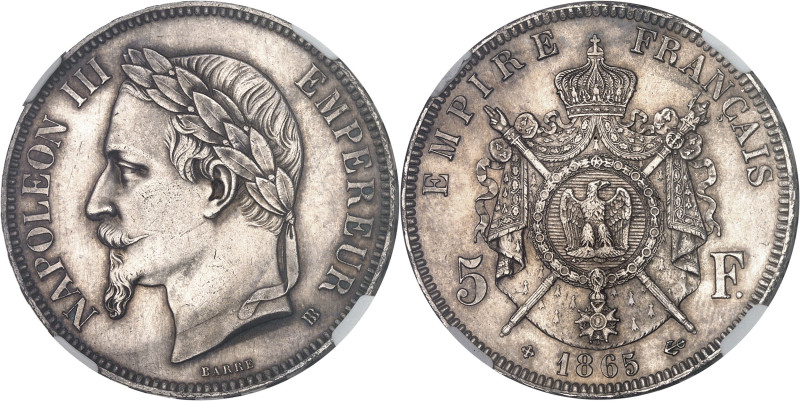 FRANCE
Second Empire / Napoléon III (1852-1870). 5 francs tête laurée 1865, BB, ...