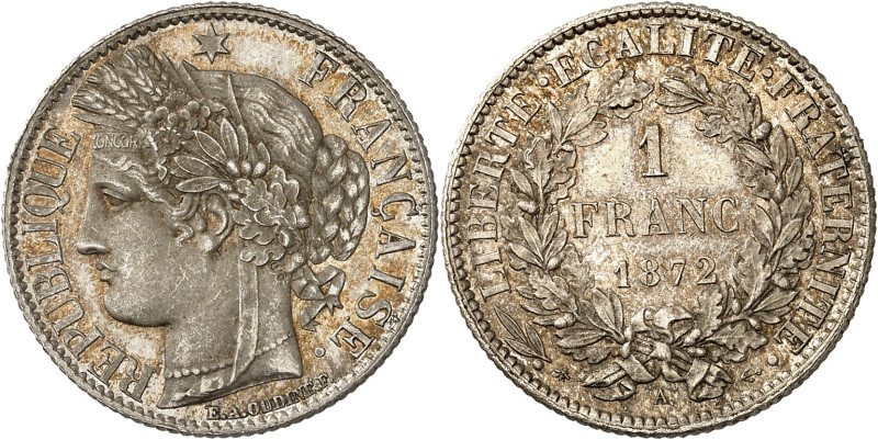 FRANCE
IIIe République (1870-1940). 1 franc Cérès 1872, A, Paris.
Av. RÉPUBLIQUE...