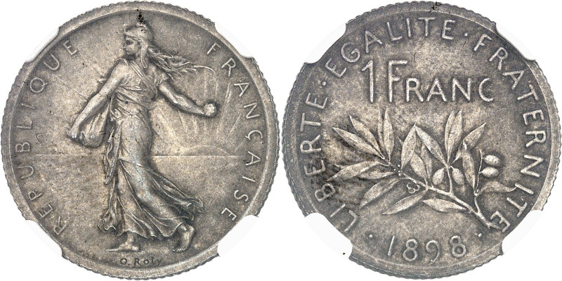 FRANCE
IIIe République (1870-1940). Présérie de 1 FRANC Semeuse 1898, Paris.
Av....
