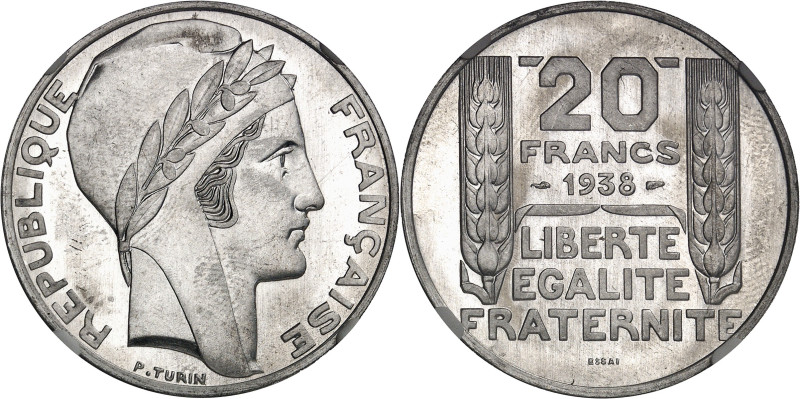 FRANCE
IIIe République (1870-1940). Essai de 20 francs Turin en aluminium, de po...