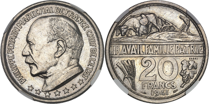 FRANCE
État Français (1940-1944). Essai de 20 francs Pétain en cupro-nickel par ...