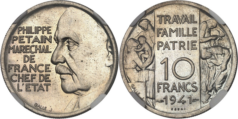 FRANCE
État Français (1940-1944). Essai de 10 francs Pétain par Galle 1941, Pari...