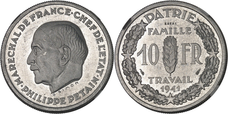 FRANCE
État Français (1940-1944). Essai de 10 francs Pétain en aluminium par Sim...