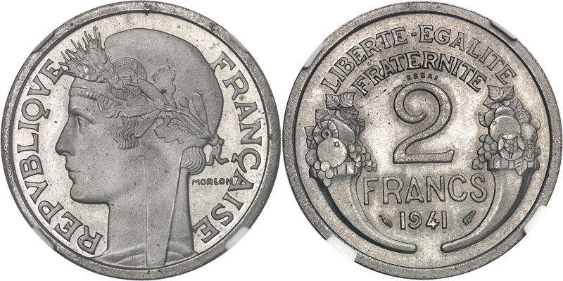 FRANCE
État Français (1940-1944). Essai de 2 francs Morlon en fer, flan épais 19...