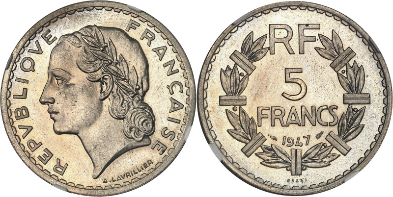 FRANCE
IVe République (1947-1958). Essai de 5 francs Lavrillier en cupro-nickel ...