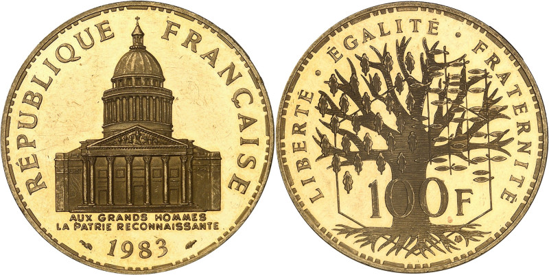 FRANCE
Ve République (1958 à nos jours). Piéfort de 100 francs Panthéon en Or, F...