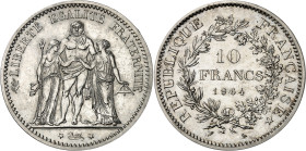 FRANCE
Ve République (1958 à nos jours). Présérie de 10 francs Hercule, sans le mot ESSAI 1964, Paris.
Av. LIBERTÉ ÉGALITÉ FRATERNITÉ. Hercule debout ...