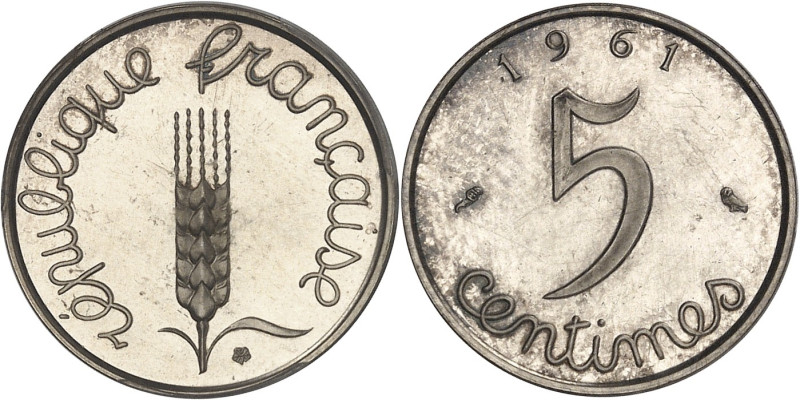 FRANCE
Ve République (1958 à nos jours). Piéfort de 5 centimes Épi en argent, Fr...