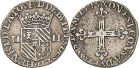 FRANCE / FÉODALES - FRANCE / FEUDAL
Sedan, Henri de La Tour d’Auvergne (1594-1623). Quart d’écu 1595, Sedan.
Av. (à 6 h) HENRI. D. LA. TOVR. D. DE. BV...