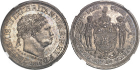 GHANA
Georges III (1760-1820). 1 Ackey, Flan bruni (PROOF) 1818.
Av. GEORGIUS III D. G. BRITTANIAR. REX. F: D:. Tête laurée à droite ; au-dessous, 1 A...