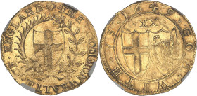 GRANDE-BRETAGNE - UNITED KINGDOM
Commonwealth (1649-1660). Unité d’or valant 20 shillings 1649, Londres.
Av. (différent) THE COMMONWEALTH. OF. ENGLAND...