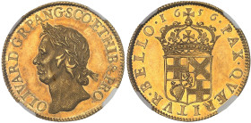 GRANDE-BRETAGNE - UNITED KINGDOM
Oliver Cromwell (1653-1658). Broad de 20 shillings, aspect Flan bruni (PROOFLIKE) 1656, Londres.
Av. OLIVAR. D. G. RP...