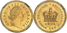 GRANDE-BRETAGNE - UNITED KINGDOM
Georges III (1760-1820). Tiers de guinée, 2e type 1803, Londres.
Av. GEORGIVS III DEI GRATIA. Tête laurée à droite. 
...