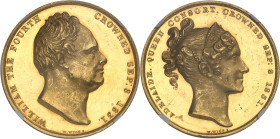 GRANDE-BRETAGNE - UNITED KINGDOM
Guillaume IV (1830-1837). Médaille d’Or, couronnement de Guillaume IV et d’Adélaïde, Flan bruni (PROOF) 1831, Londres...