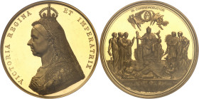 GRANDE-BRETAGNE - UNITED KINGDOM
Victoria (1837-1901). Médaille d’Or, Jubilé de la Reine, par L. C. Wyon, J.E. Boehm and F. Leighton, Flan bruni (PROO...