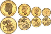 GRANDE-BRETAGNE - UNITED KINGDOM
Georges VI (1936-1952). Coffret Specimen coins, avec 1/2 souverain, 1 souverain, 2 livres et 5 livres, Flans brunis (...