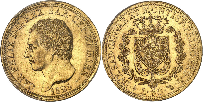 ITALIE - ITALY
Savoie-Sardaigne, Charles-Félix (1821-1831). 80 lire 1825, Tête d...