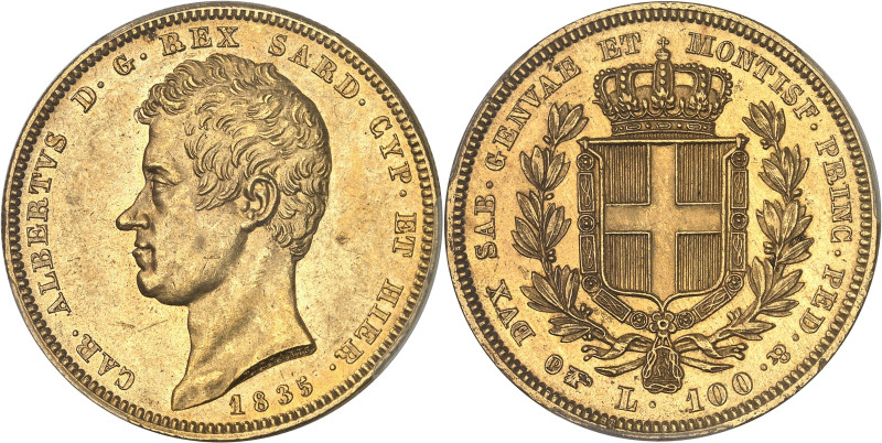 ITALIE - ITALY
Savoie-Sardaigne, Charles-Albert (1831-1849). 100 lire 1835, Tête...