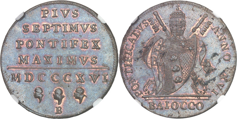 ITALIE - ITALY
Vatican, Pie VII (1800-1823). Baiocco MDCCCXVI (1816) - An XVI, B...