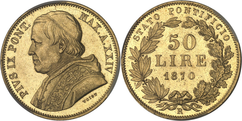 ITALIE - ITALY
Vatican, Pie IX (1846-1878). 50 lire 1870 - An XXIV, R, Rome.
Av....