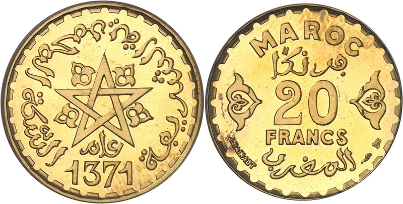 MAROC - MOROCCO
Mohammed V (1927-1961). Épreuve en Or de 20 francs, Flan bruni (...