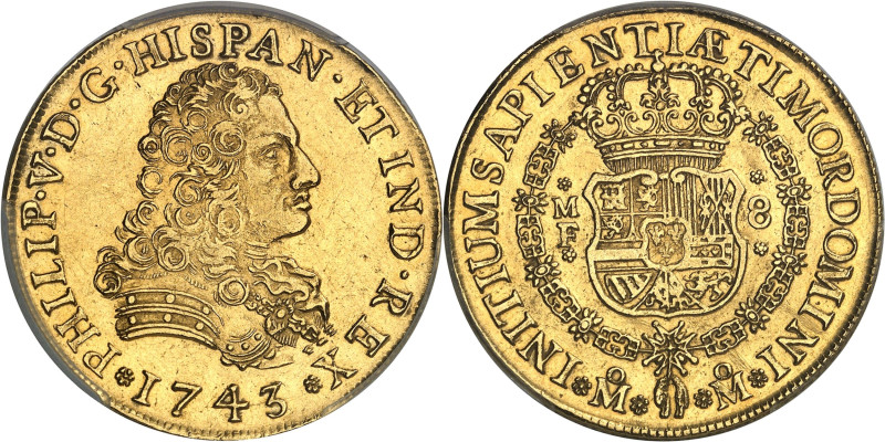 MEXIQUE - MEXICO
Philippe V (1700-1746). 8 escudos 1743/2 MF, M°, Mexico.
Av. * ...