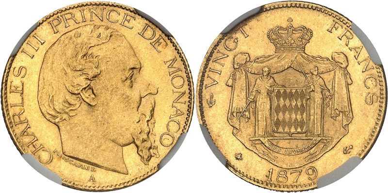 MONACO
Charles III (1853-1889). 20 (vingt) francs 1879, A, Paris.
Av. CHARLES II...