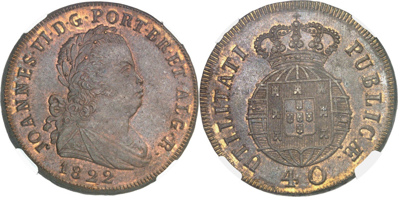 PORTUGAL
Jean VI (1799-1826). 40 réis (pataco) 1822, Lisbonne.
Av. JOANNES. VI. ...