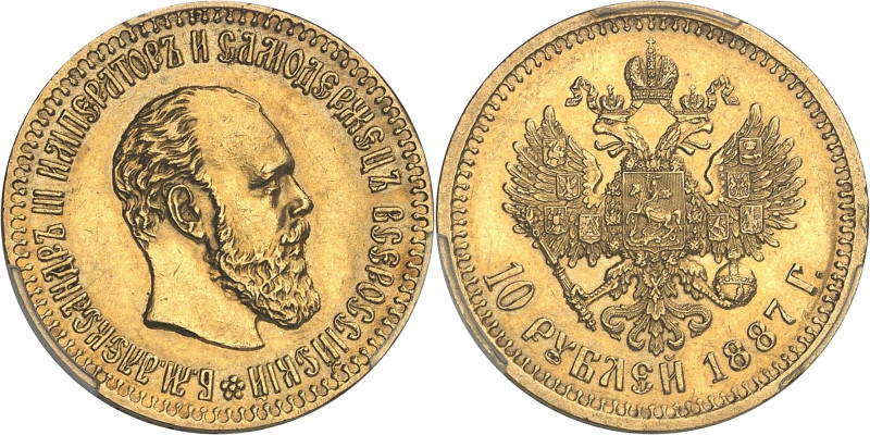 RUSSIE - RUSSIA
Alexandre III (1881-1894). 10 roubles 1887 АГ, Saint-Pétersbourg...