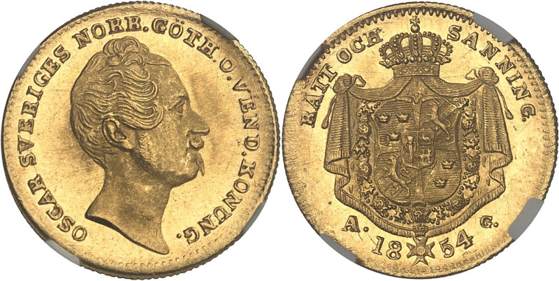SUÈDE - SWEDEN
Oscar Ier (1844-1859). Ducat, 1er type, grand A 1854, Stockholm.
...