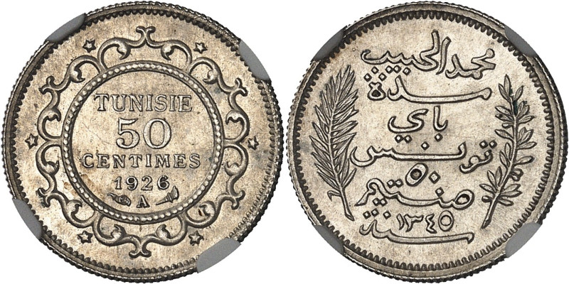 TUNISIE - TUNISIA
Mohamed el-Habib, Bey (1922-1929). 50 centimes 1926, A, Paris....